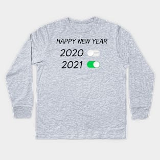 Happy New Year On Off Button 2020 2021 Kids Long Sleeve T-Shirt